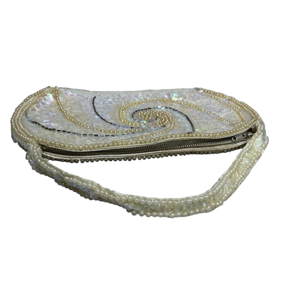 La Regale Vintage Evening Clutch Bag 1960 Pearl Beaded Sparkle Sequin Off White - Picture 7 of 16